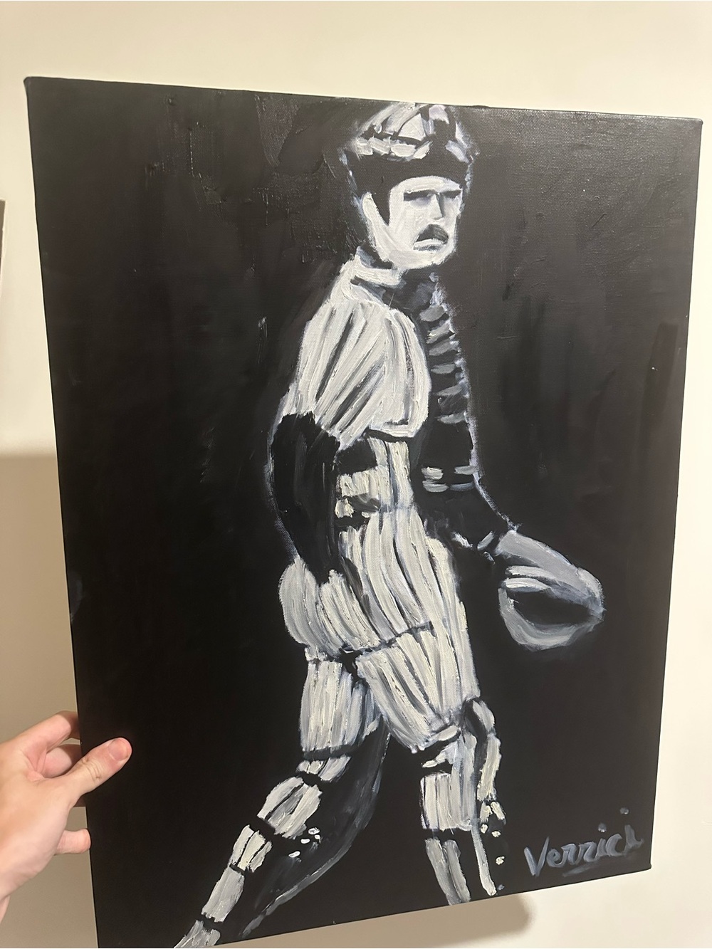 Thurman Munson Black & White Baseball painting Canvas Art 24x18